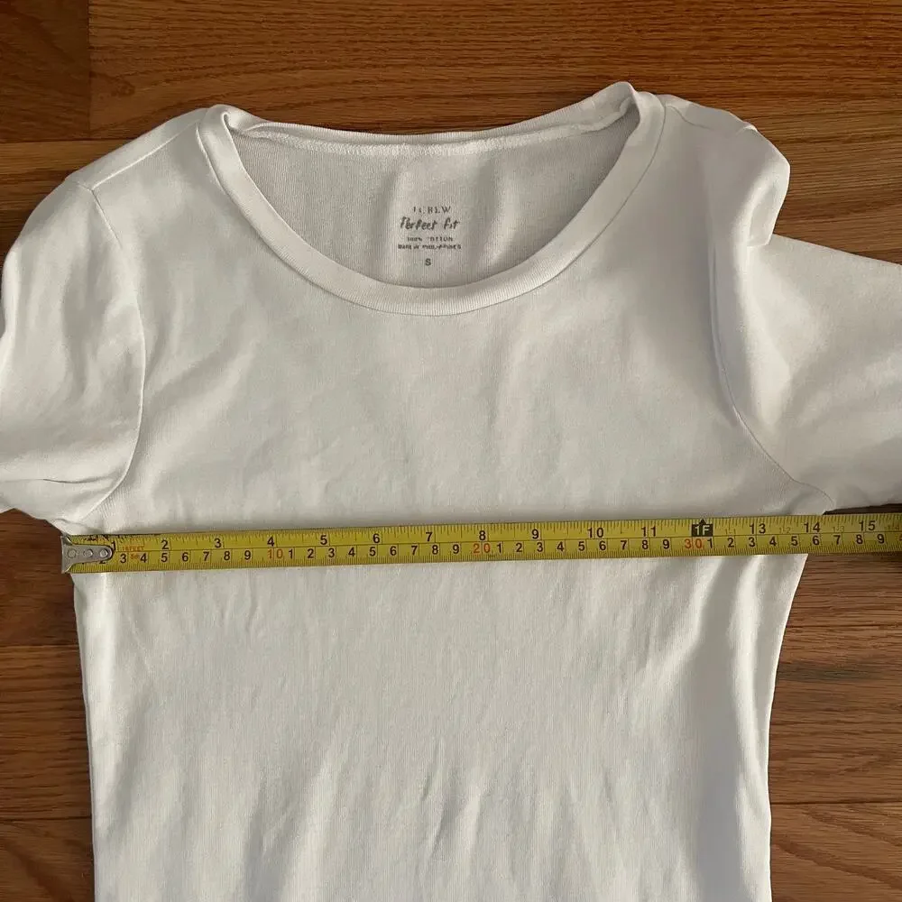 J. Crew Perfect Fit Long Sleeve Tee White Womens Small S Cotton Crewneck Basic